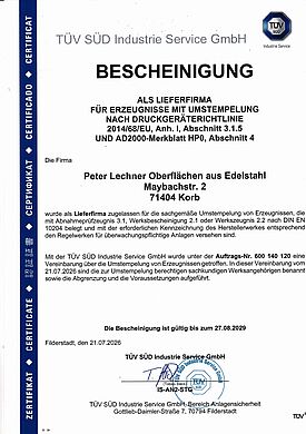 TÜV restamping certificate