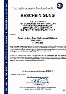 Tüv Umstempelbescheinigung bis 2029 gültig