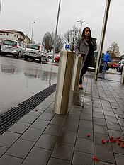 anchored solidly fixed bollards in the entrance area of ​​a shopping center