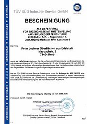 TÜV restamping certificate 2023 renewed